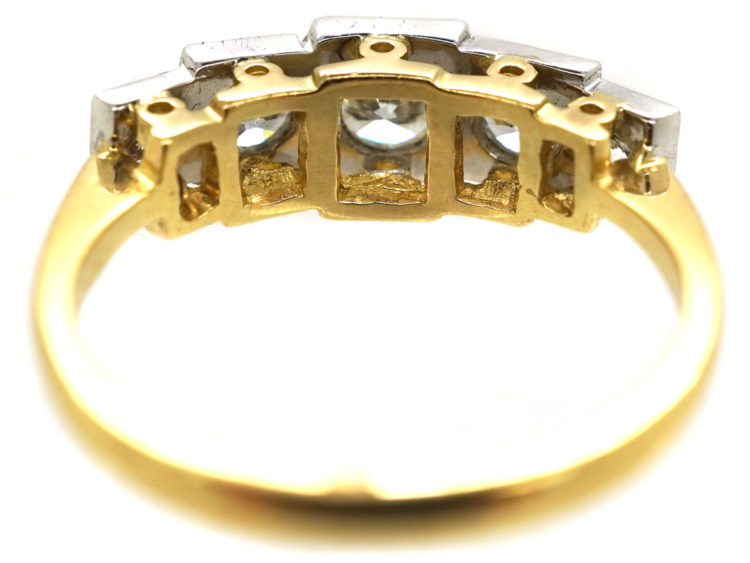 Art Deco Style 18ct Gold & Platinum Step Cut Design, Five Stone Diamond Ring