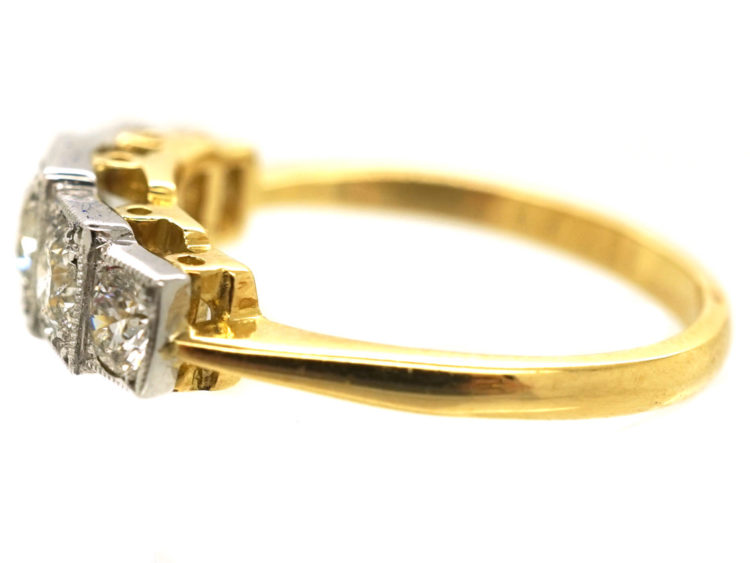 Art Deco Style 18ct Gold & Platinum Step Cut Design, Five Stone Diamond Ring