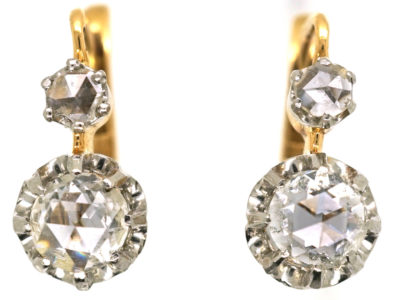 French 18ct Gold, Rose Diamond Drop Earrings
