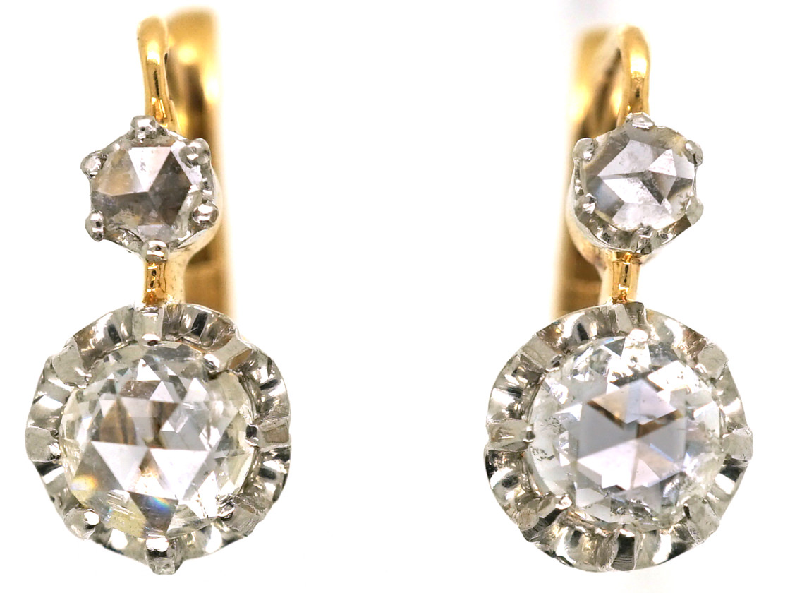 French 18ct Gold, Rose Diamond Drop Earrings (658L) | The Antique ...