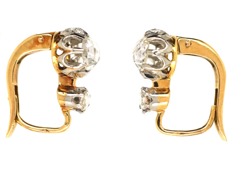 French 18ct Gold, Rose Diamond Drop Earrings