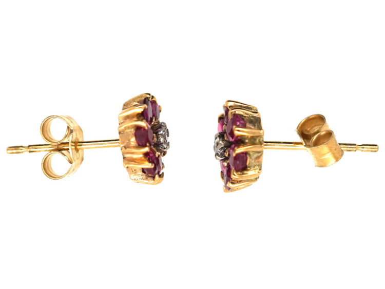 18ct Gold, Ruby & Diamond Cluster Earrings