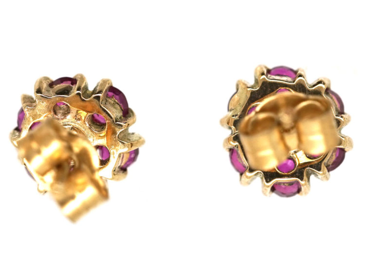 18ct Gold, Ruby & Diamond Cluster Earrings