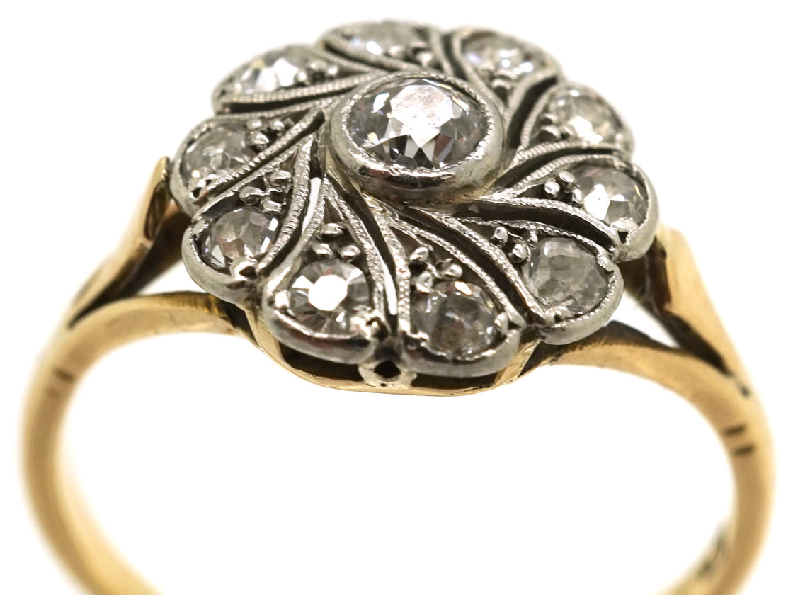 Edwardian 18ct Gold & Platinum Diamond Swirly Cluster Ring (243/O ...