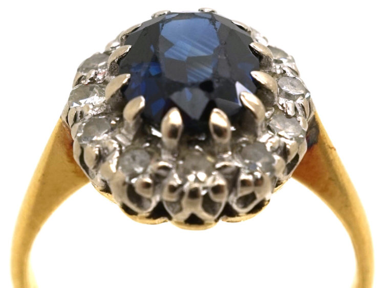 18ct Gold Sapphire & Diamond Oval Cluster Ring