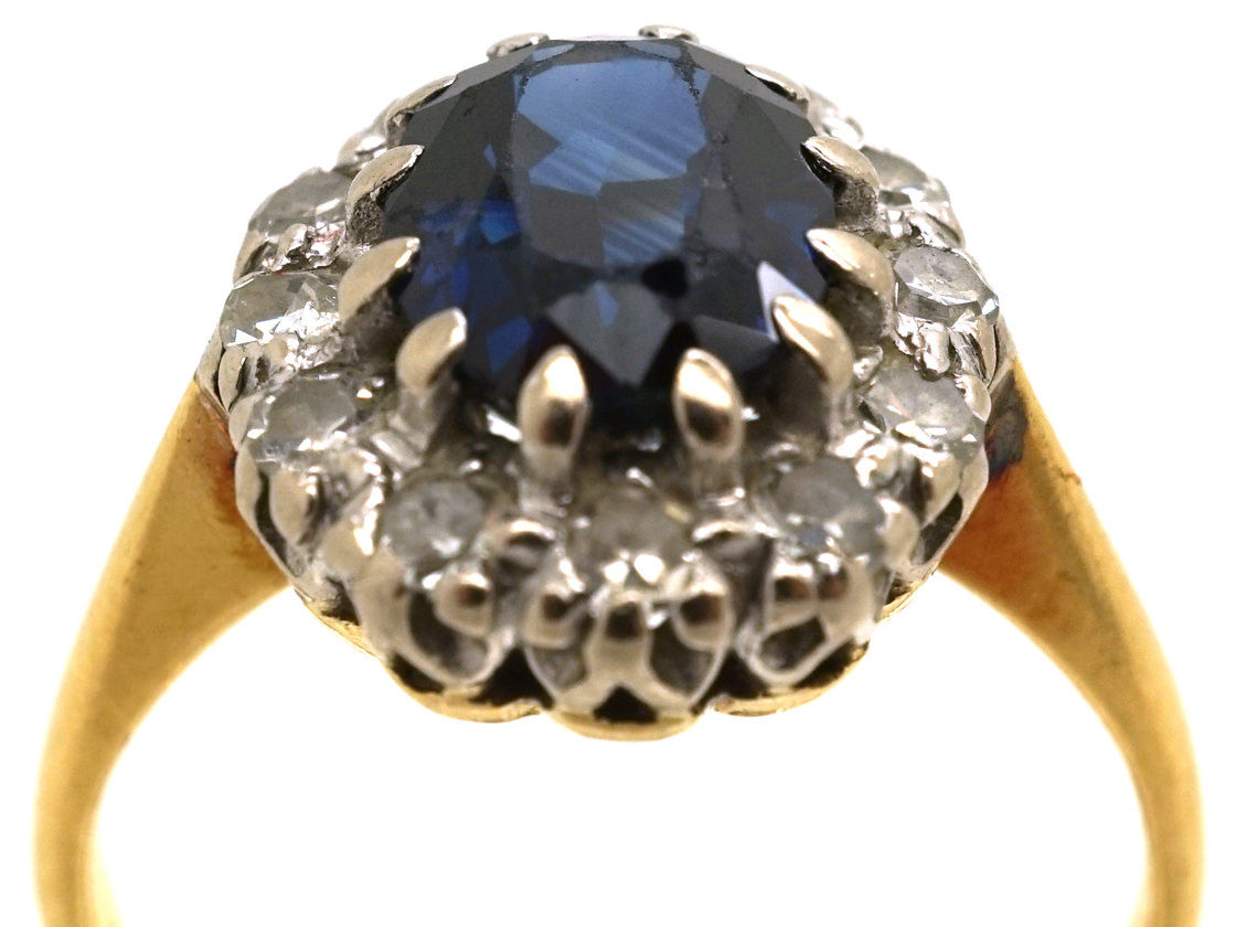 Vintage Oval Sapphire & Diamond Cluster Ring