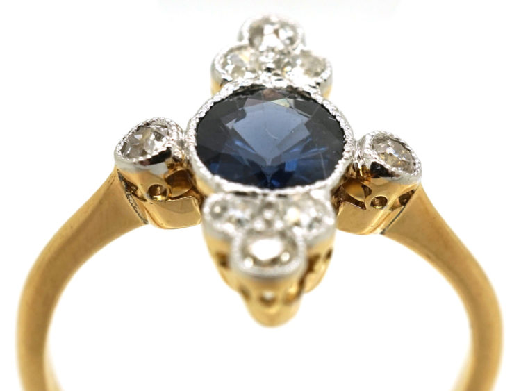 Art Deco 18ct Gold & Platinum, Diamond & Sapphire Ring