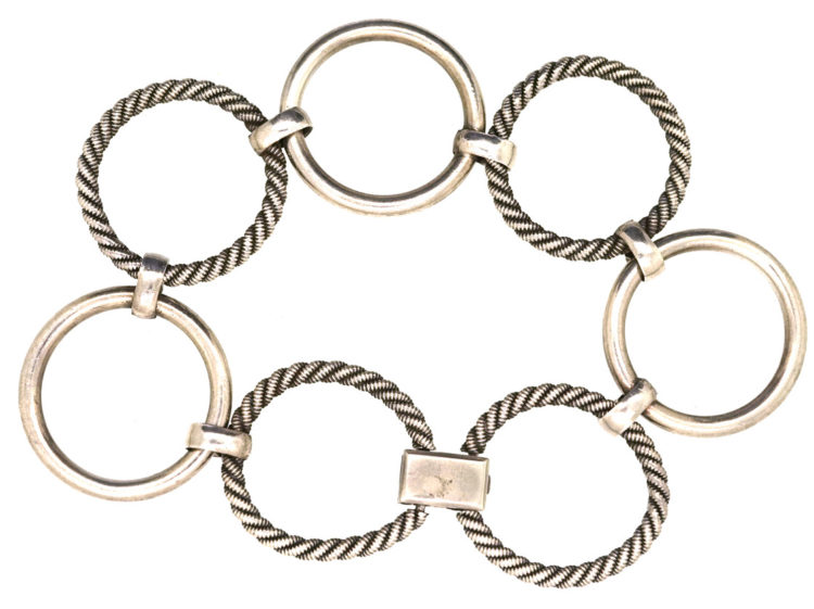 Silver Plain & Rope Links Bracelet
