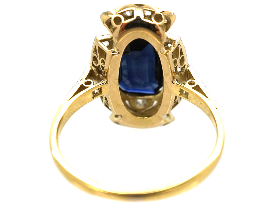 Art Deco Sapphire & Diamond Rectangular Ring (712l) 