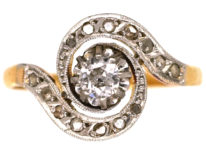 Edwardian 18ct Gold, Platinum & Diamond Swirl Ring
