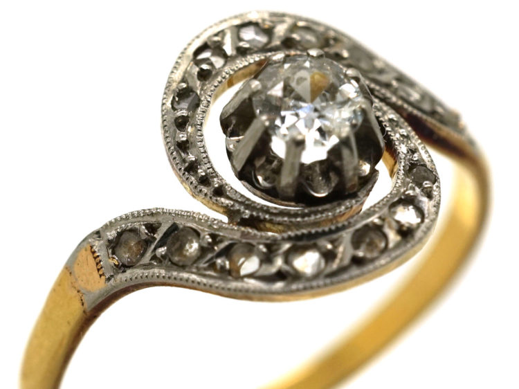 Edwardian 18ct Gold, Platinum & Diamond Swirl Ring
