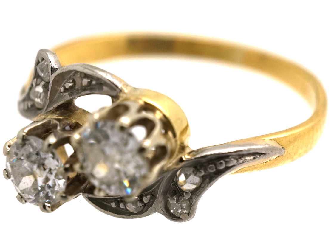 Edwardian 18ct Gold & Platinum Two Stone Diamond Crossover Ring - The ...