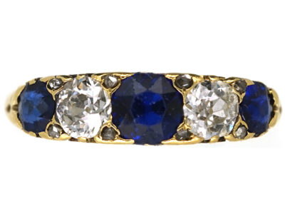 Victorian 18ct Gold, Sapphire & Diamond Five Stone Ring