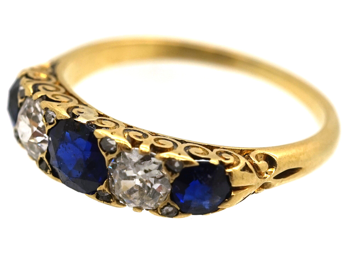 Victorian 18ct Gold, Sapphire & Diamond Five Stone Ring (694L) The