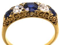 Victorian 18ct Gold, Sapphire & Diamond Five Stone Ring