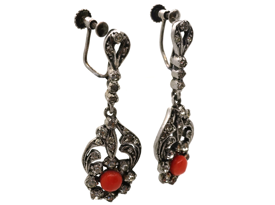 Art Deco Silver, Paste & Coral Drop Earrings (707L) | The Antique ...