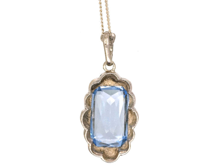 Art Deco Synthetic Blue Spinel Pendant on Chain