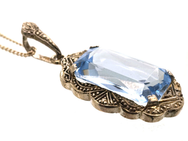 Art Deco Synthetic Blue Spinel Pendant on Chain
