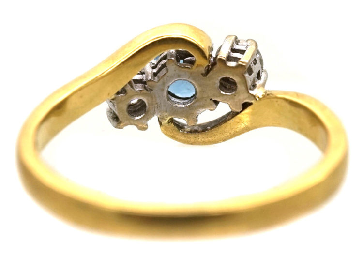 18ct Gold, Aquamarine & Diamond Crossover Ring