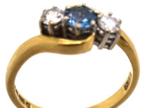 18ct Gold, Aquamarine & Diamond Crossover Ring