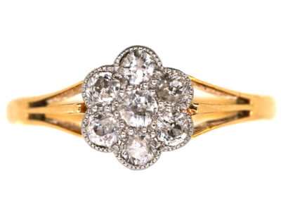 Edwardian 18ct Gold & Platinum, Diamond Daisy Cluster Ring