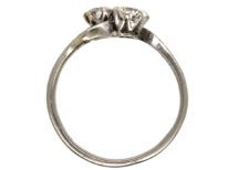 Edwardian Platinum, Two Stone Diamond Crossover Ring With Diamond Set Shoulders