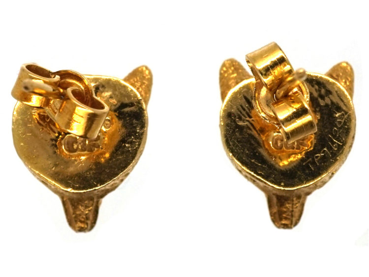 9ct Gold Fox Head Earrings with Ruby Eyes by Cropp & Farr