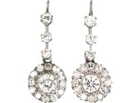 Edwardian 18ct White Gold & Diamond Cluster Drop Earrings