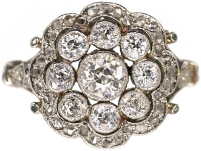 Edwardian Platinum & Diamond Cluster Ring with Scalloped Edge
