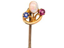 Edwardian 15ct Gold Tie Pin set with an Opal, Sapphire & Ruby