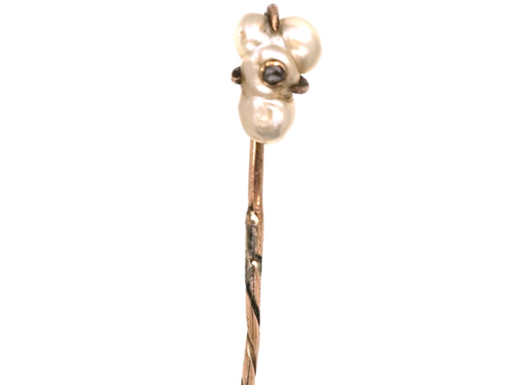 Edwardian Baroque Pearl set with a Rose Diamond Tie Pin