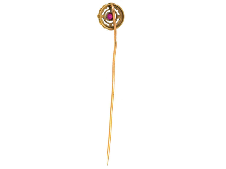 French Belle Epoque 18ct Gold & Ruby Wreath Tie Pin
