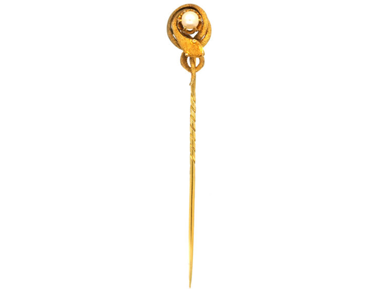 Victorian 18ct Gold Snake Tie Pin With Natural Pearl