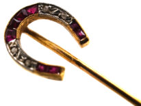Edwardian 15ct Gold Ruby & Rose Diamond Horse Shoe Tie Pin