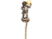 Victorian Silver Cherub Holding a Pearl Tie Pin