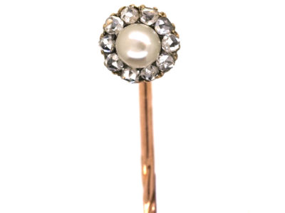 Victorian 18ct Gold, Rose Diamond & Natural Pearl Tie Pin