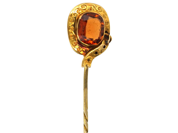 Victorian Garter Tie Pin set with an Orange Paste