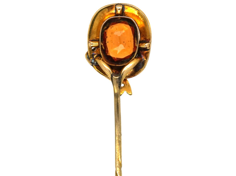 Victorian Garter Tie Pin set with an Orange Paste