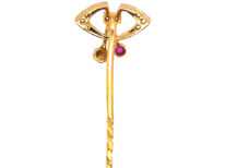 Art Deco Platinum & 18ct Gold, Rose Diamond Natural Pearl & Ruby Tie Pin