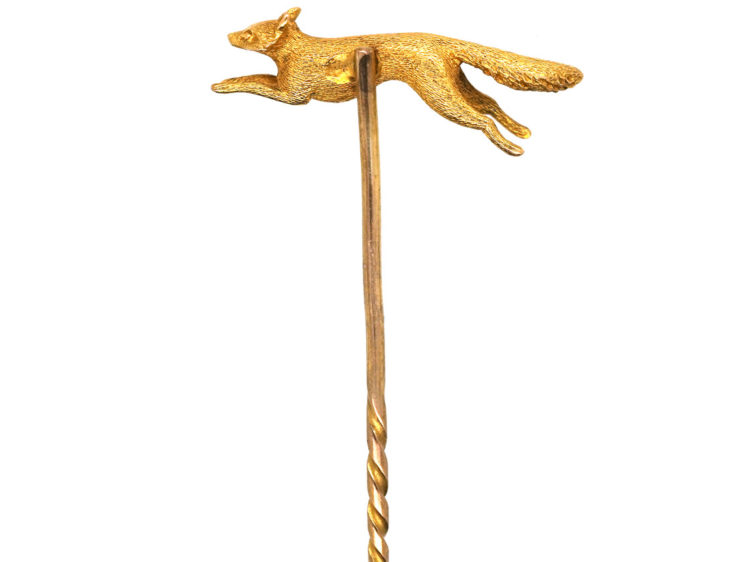 Edwardian 15ct Gold Tie Pin of a Running Fox
