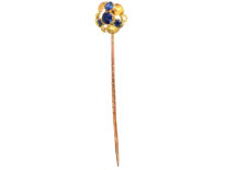 Edwardian 15ct Gold & Blue Paste Leaf Design Tie Pin