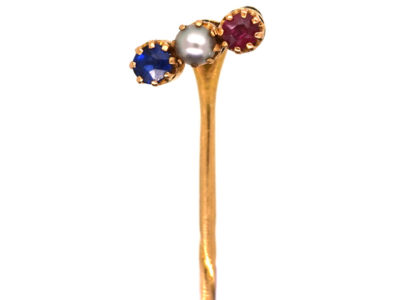 Edwardian Sapphire, Natural Pearl & Ruby Tie Pin