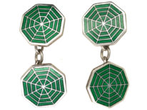 Silver & Green Enamel Octagonal Spider's Web Cufflinks