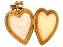 Edwardian 9ct Gold Back & Front Heart Shaped Locket with Swallow & Flowers Motif