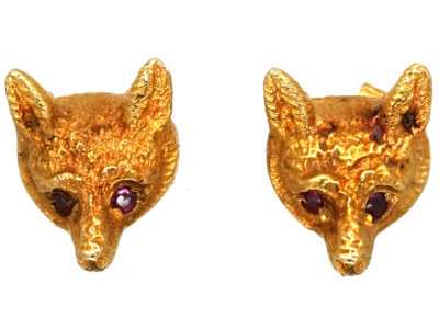 9ct Gold Fox Head Earrings with Ruby Eyes by Cropp & Farr