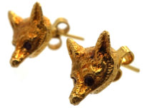 9ct Gold Fox Head Earrings with Ruby Eyes by Cropp & Farr