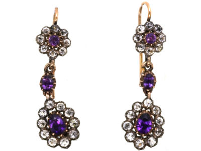 Georgian Gold & Silver, Amethyst & Paste Drop Earrings