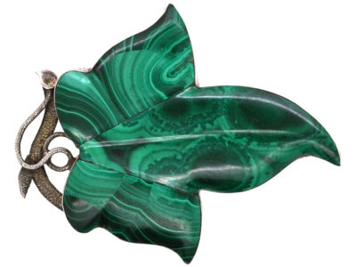 Victorian Silver & Malachite Ivy Leaf Brooch