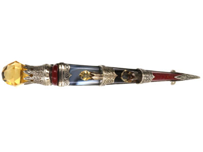 Victorian Silver Dirk Brooch set with Agates & Citrine