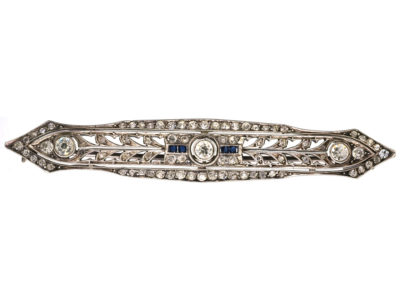 Art Deco Silver & Blue & White Paste Brooch